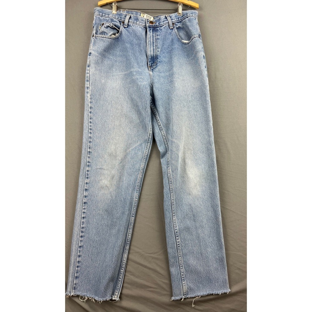 L.L. Bean Jeans Mens 35 Classic Fit Light Wash Denim Straight Leg Raw Hem Good